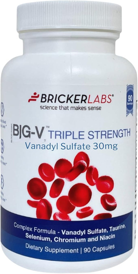 Big-V Triple Strength Vanadyl Supplement: Vanadyl Sulfate 30 mg, Taurine 600 mg, Selenium, Chromium and Niacin, Blended Mineral Supplement Capsules 90 ct