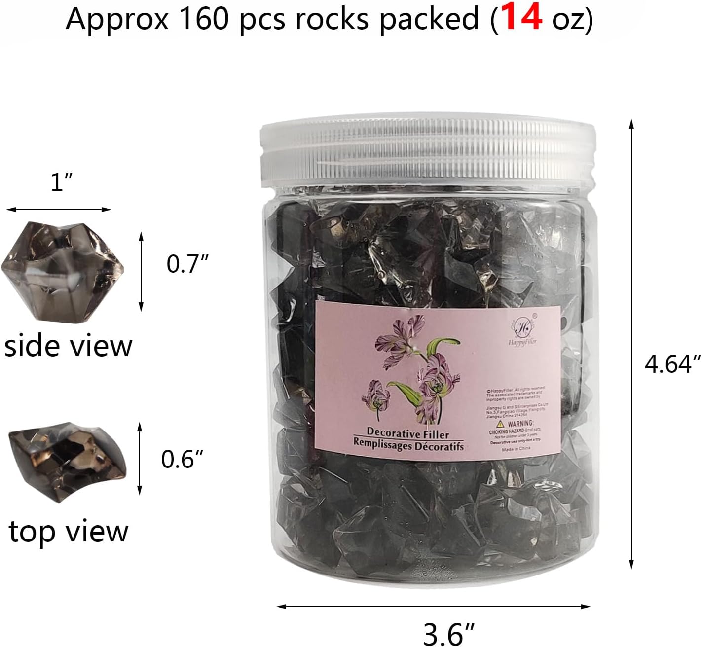 HappyFiller Halloween Decoration 160 Pack Gray Fake Crystal Ice Stone,Acrylic Rocks Gems,Grey Vase Fillers Diamond Cube,Table Scatters,Arts Craft,Wedding Centerpieces,Party Event Decor,Fishbowl