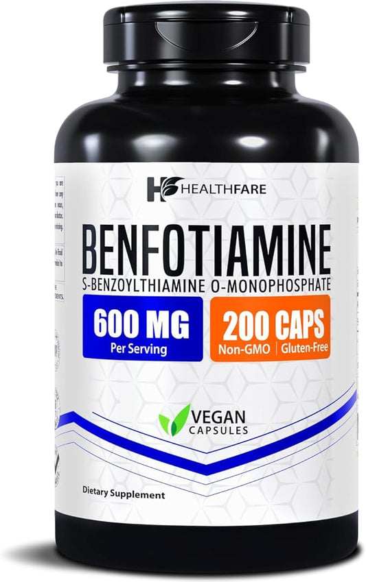 Benfotiamine 600mg | 200 Veg Capsules | Enhanced Absorption | Supports Overall Health | Increased Bioavailability