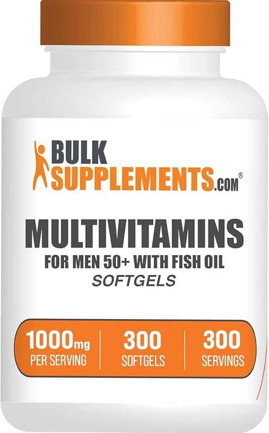 BulkSupplements.com Multivitamin for Men 50 Plus Softgels - Men's Daily Vitamins, Multimineral Supplement - Complete Multivitamin with Fish Oil - 1 Softgel per Serving, 300 Count (Pack of 1)