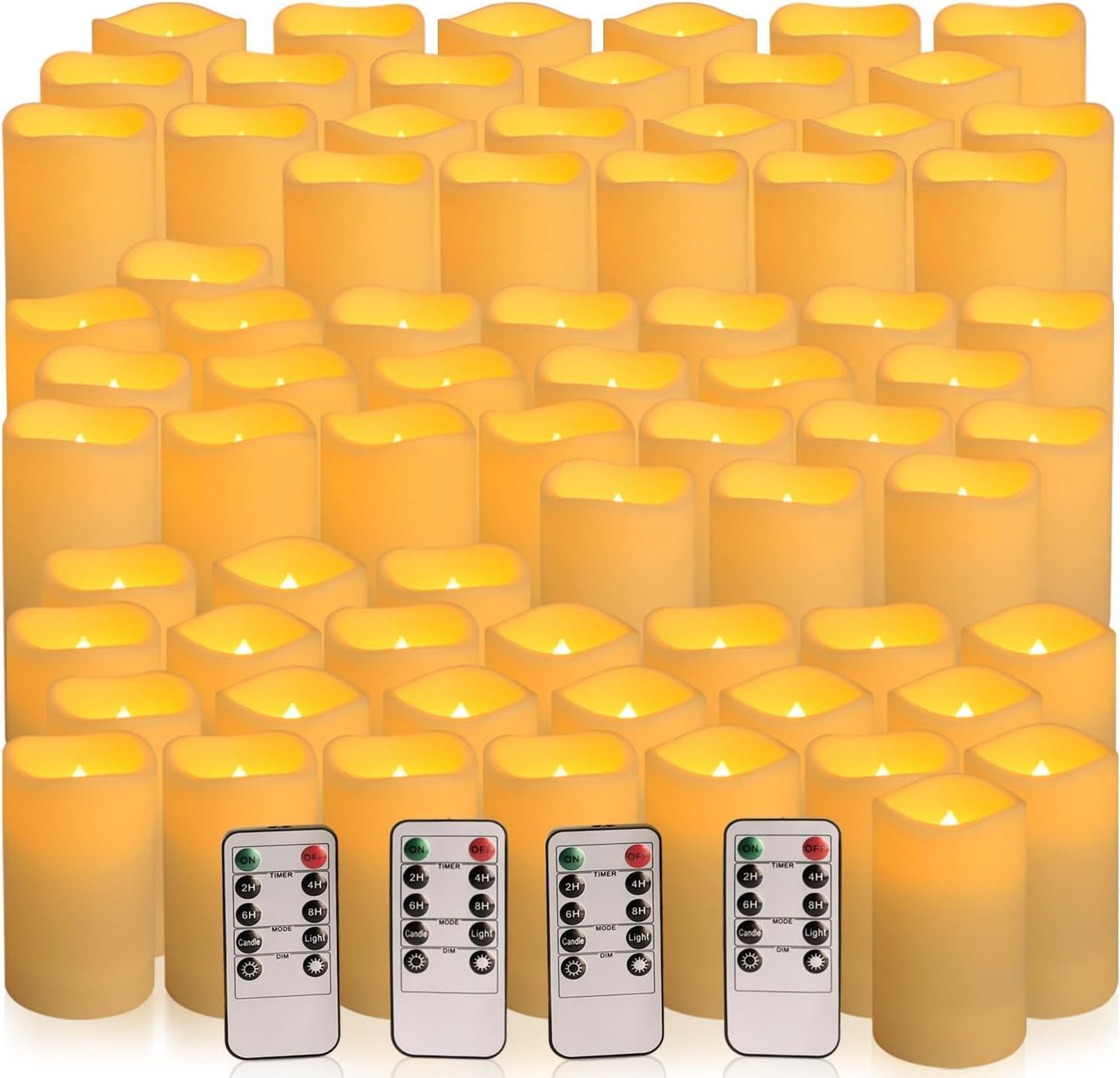 Set of 72 Waterproof Outdoor Flameless Candles, LED Candles with 4 Remote and Timer,(H 4" 5" 6" x D 2.2"),for Halloween Wedding Festiv