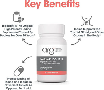 Iodoral 12.5 mg Supplement - Iodine Supplements for Thyroid Support, Potassium Iodide Tablets, Lugol Solution, Daily Vitamins and Minerals, High Potency Iodine Tablets - 90 Count (Pack of 2)