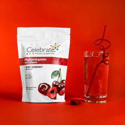 Celebrate Vitamins Bariatric Multivitamin Soft Chews - Essential Vitamins & Minerals, Sugar & Gluten Free - Gastric Bypass & Sleeve Gastrectomy Supplement - Cherry (60ct)