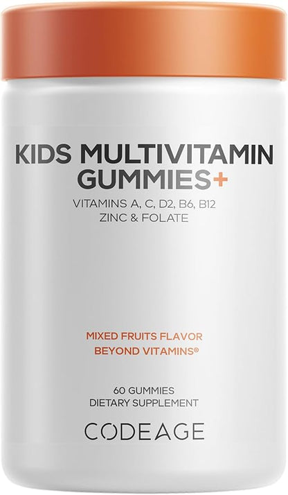 Codeage Kids Multivitamin Gummies Supplement - Vitamins A, C, D2, B6, B12, Zinc, Folate, Iodine - 2-Month Supply Children's Vitamins - Non-GMO, Gluten-Free, Dairy-Free - Mixed Fruits - 60 Gummies
