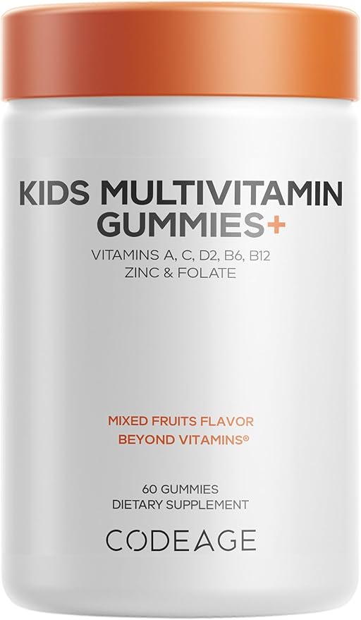 Codeage Kids Multivitamin Gummies Supplement - Vitamins A, C, D2, B6, B12, Zinc, Folate, Iodine - 2-Month Supply Children's Vitamins - Non-GMO, Gluten-Free, Dairy-Free - Mixed Fruits - 60 Gummies