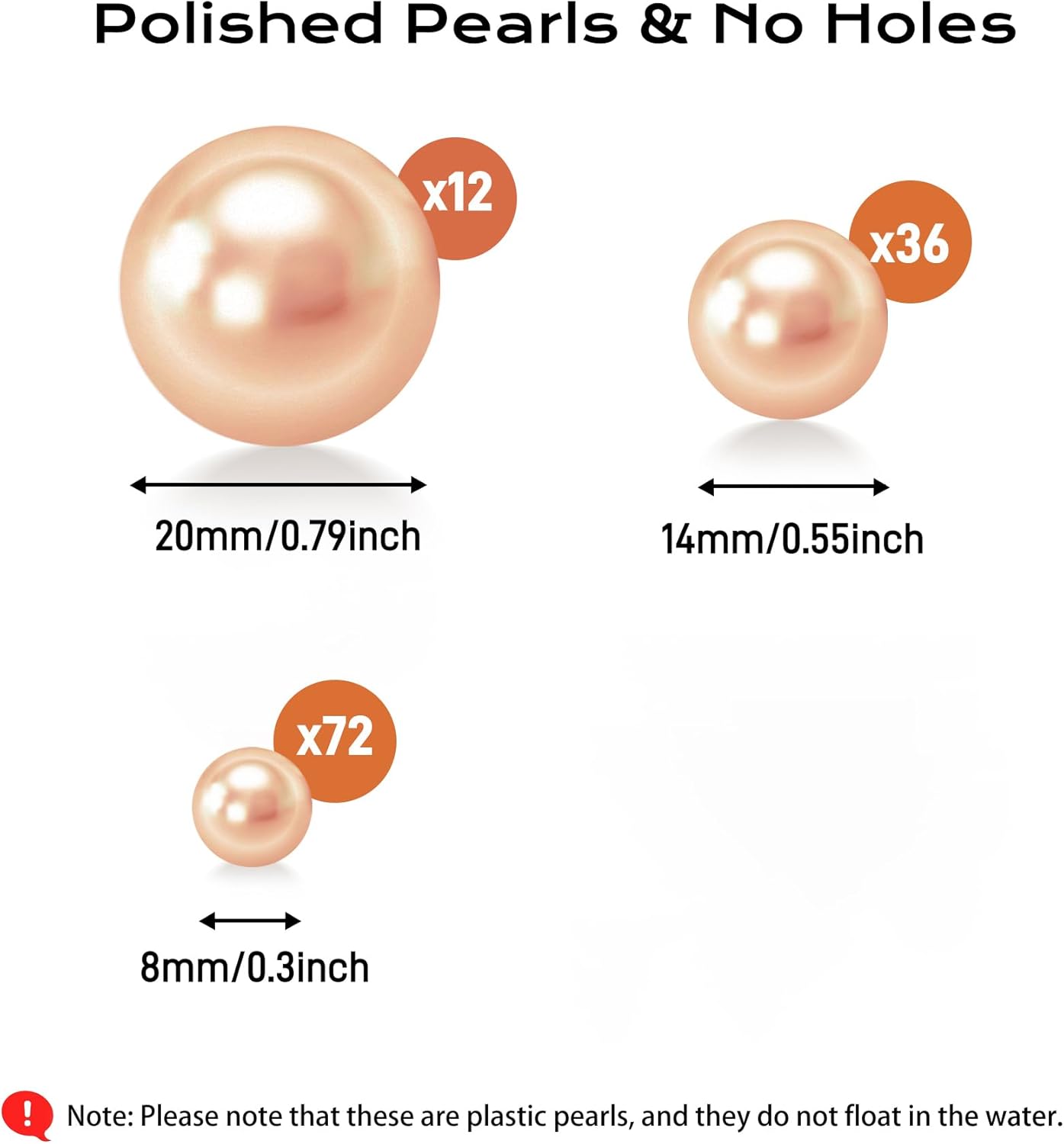 120 PCS 8/14/20mm No Hole Polish Pearl Beads for Centerpiece, Champagne Beads Decorative Vase Fillers, Plastics Pearls for Vases, Table Scatters, Wedding Party Decor