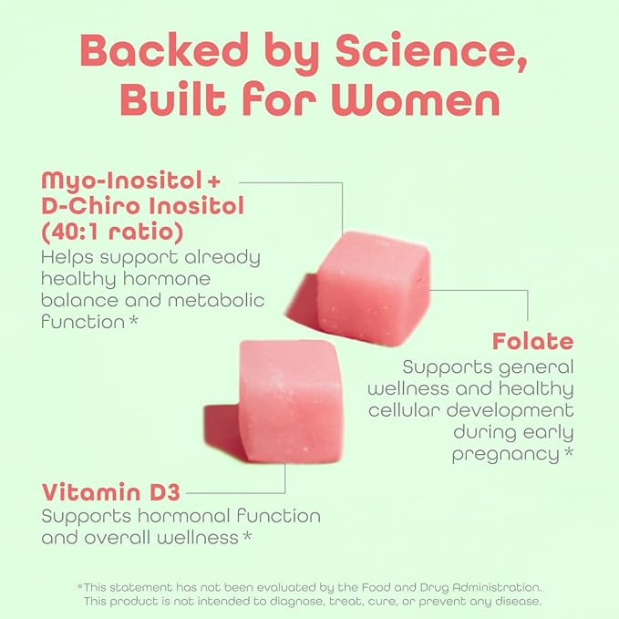 Kind Nature Myo-Inositol & D-Chiro Inositol Gummies with Vitamin D & Folate - Ideal 40:1 Ratio - 30 Day Supply
