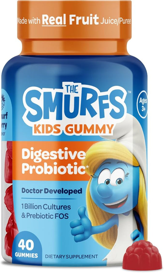Smurfs Pre and Probiotics for Kids Gummies | Kids Probiotics Gummies for Digestion and Immunity | Made with Real Fruit | Doctor Developed | Non-GMO and No Artificial Flavors or Colors | 40 Gummies