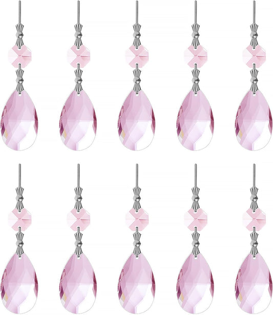 10pcs Crystal Prisms Chandelier Pink Ornament Pendants Rainbow Maker 38mm Drop Prism Hanging Prisms for Wedding Party Chrismtmas Decoration DIY Jewelry