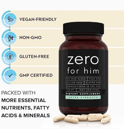 California Basics Extra Strength Fiber Supplements for Men (150 Count) - Daily Dietary Chia Flaxseed Psyllium Husk Vegan Capsules - High Fiber Supplement Pills Zero for Him Fiber Pills