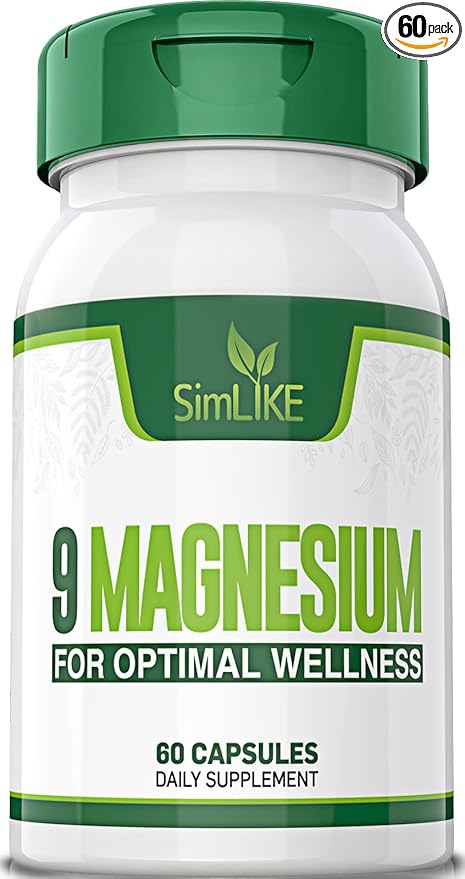 Magnesium Supplement with 9 Forms of High Absorption Magnesium Glycinate, L-threonate, Citrate, Malate and More for Muscle, Brain Support, Non-GMO, Gluten & Soy Free, 60 Capsules