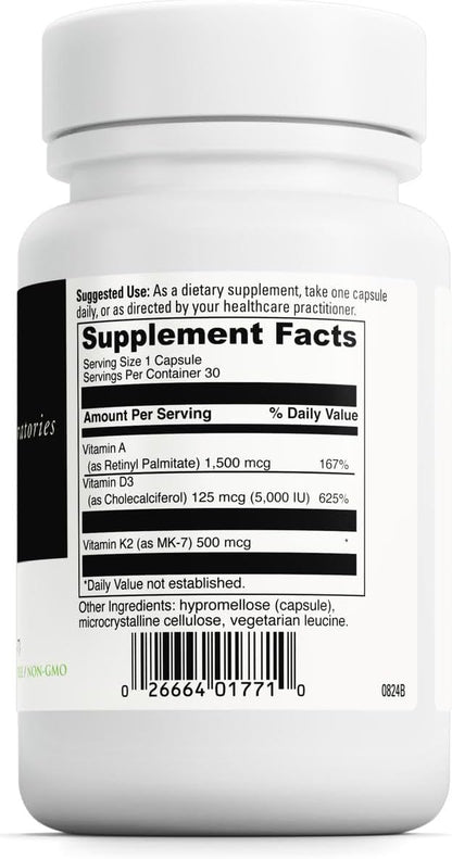 DAVINCI Labs ADK - Helps Support Bone, Heart & Immune Health - Dietary Supplement with Vitamins A, D3 & K2 (as MK-7) - Vegetarian, Gluten Free & Soy Free - 30 Capsules