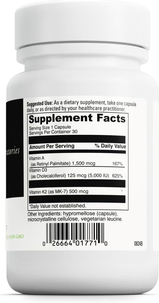 DAVINCI Labs ADK - Helps Support Bone, Heart & Immune Health - Dietary Supplement with Vitamins A, D3 & K2 (as MK-7) - Vegetarian, Gluten Free & Soy Free - 30 Capsules