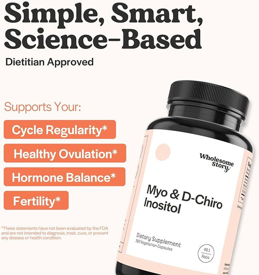 Wholesome Story Myo-Inositol & D-Chiro Inositol Supplement for Women | Fertility Supplements for Hormonal Balance & Ovarian Health Support | Myoinositol | Ideal 40:1 Ratio | 90 Servings