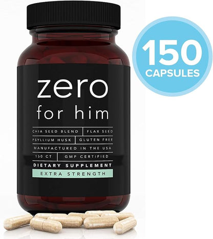 California Basics Extra Strength Fiber Supplements for Men (150 Count) - Daily Dietary Chia Flaxseed Psyllium Husk Vegan Capsules - High Fiber Supplement Pills Zero for Him Fiber Pills