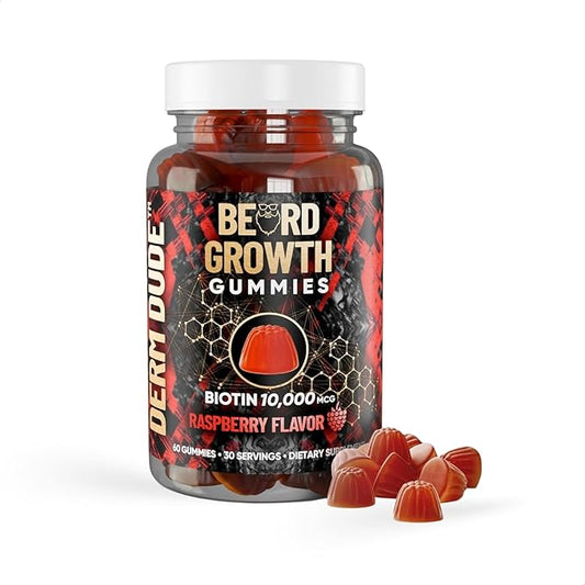 Derm Dude Beard Growth Gummies for Men | Packed With Biotin 10K MCG for Healthier, Thicker, Fuller & Stronger Facial Hair | Restore Hair Breakage & Thinning | Berry Flavored | 60 Gummies 30-Day Supply