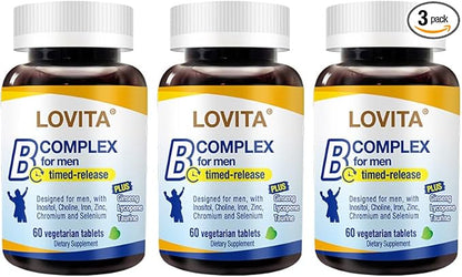 Lovita Men's 8-Hour Time-Release B Complex: Experience Enhanced Nutritional Support with One Daily Vegetarian Tablet (60 Count) (Pack of 3)
