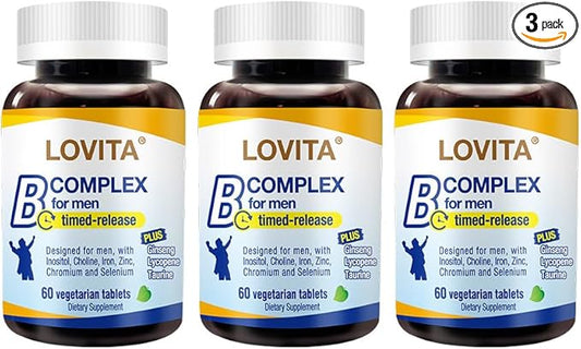 Lovita Men's 8-Hour Time-Release B Complex: Experience Enhanced Nutritional Support with One Daily Vegetarian Tablet (60 Count) (Pack of 3)
