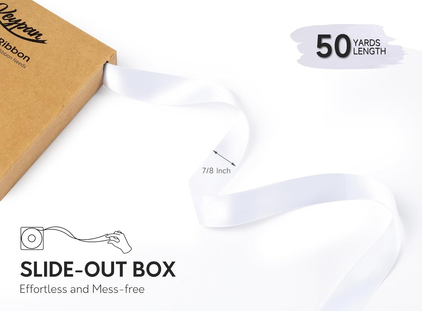 White Satin Ribbon 7/8 Inch x 50 Yards Double-Faced Hair Ribbons for Flower Bouquet Wrapping Paper Bows Gift Wedding Invitations Crafts