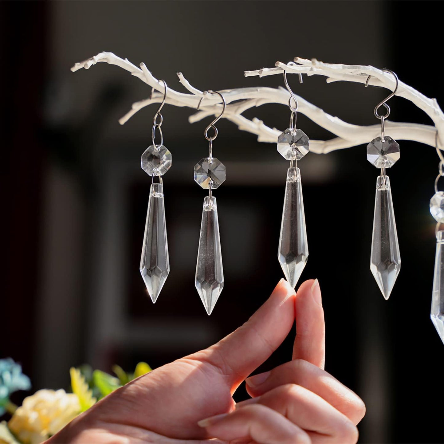 20PCS Clear Chandelier Icicle Crystal Prisms,55mm Chandelier Crystals Replacement,Crystals for Chandeliers with Hooks for Windows Wedding Lamp Decoration