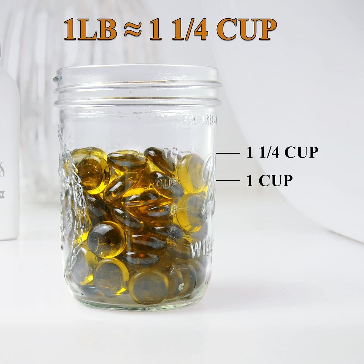 KINGOU Flat Glass Gems/Marbles/Stones/Beads for Vase Filler, Table Scatter, Games - 1 Lbs (17-19mm, Approx. 3/4") (Yellow, Standard)