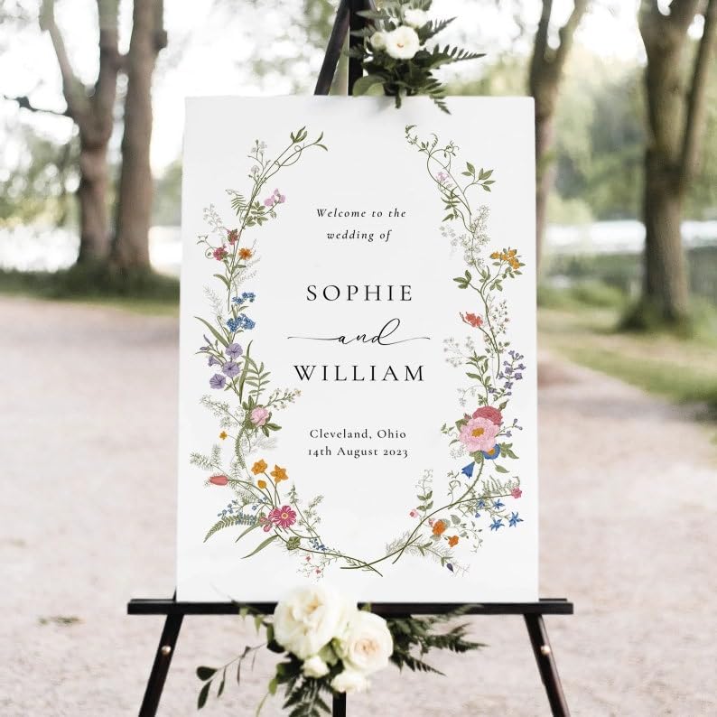 Wildflowers Floral Welcome Sign Template - Wedding Welcome Sign
