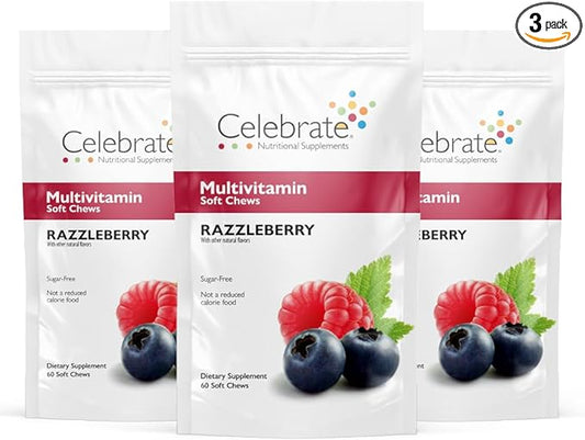 Celebrate Vitamins Bariatric Multivitamin Soft Chews - Essential Vitamins & Minerals, Sugar & Gluten Free - Gastric Bypass & Sleeve Gastrectomy Supplement - Berry (180ct)