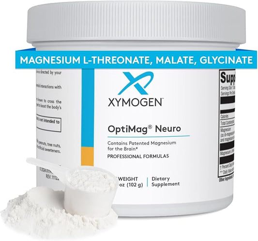 XYMOGEN OptiMag Neuro - Chelated Magnesium Powder - With Magnesium Glycinate & L-Threonate - Support Brain Health & Relaxation - Unflavored (60 Servings)