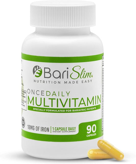 BariSlim Once Daily Bariatric Multivitamin Capsule - 18mg of Iron - Bariatric Vitamin & Supplement for Post Surgery Including Gastric Bypass & Gastric Sleeve | 90 Day Supply