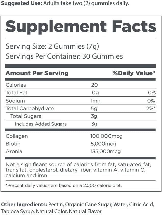 The Elderberry Co. Collagen + Biotin Gummies + Aronia Berries Natural Hair and Nails Supplement