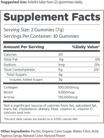 The Elderberry Co. Collagen + Biotin Gummies + Aronia Berries Natural Hair and Nails Supplement
