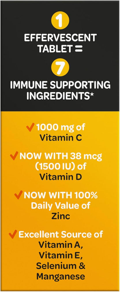 Airborne 1000mg Vitamin C with Vitamin D & Zinc, Sugar Free Multivitamin Immune Support Supplement, Antioxidants Vitamins A C & Vitamin E, 30 Effervescent Tablets, Zesty Orange Flavor