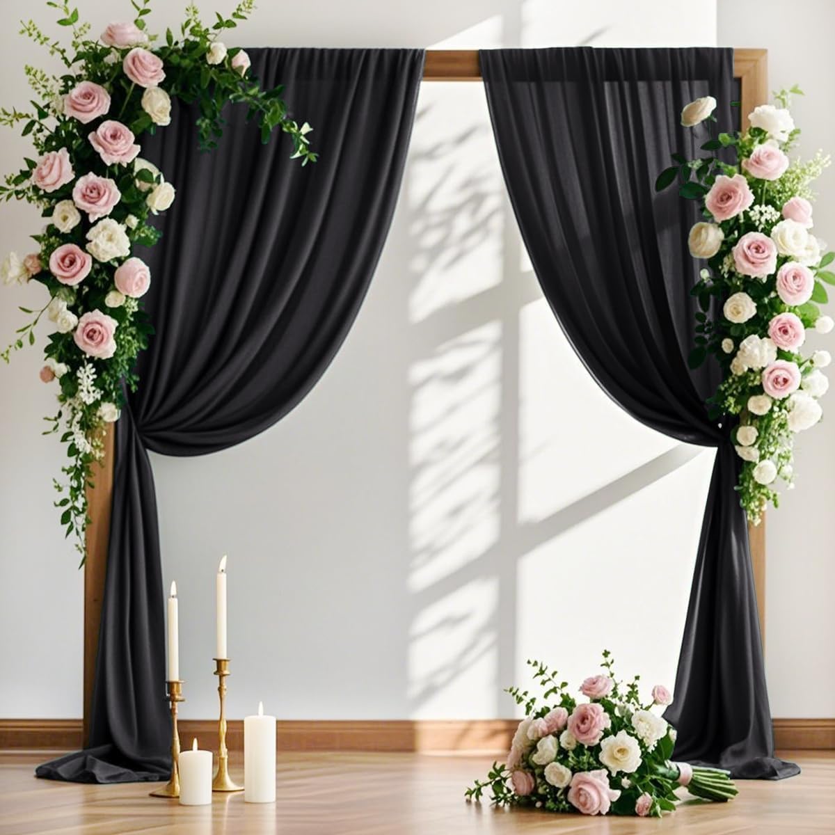 MLMW Wedding Arch Draping Fabric 1 Panel 29" x 20Ft Black Sheer Wedding Arch Backdrop Drapes Outdoor Curtain for Halloween Ceremony Party Background Ceiling Decor