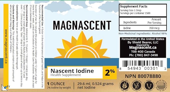 Nascent Iodine Organic Daily Health Supplement High Potency 2% Concentrated Liquid Iodine Drops Supports Energy & Metabolism (1oz/30ml)