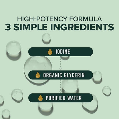 Organic Iodine Liquid for Thyroid Support | Nascent Iodine Supplements | USDA Certified Organic | Decolorized Potassium Iodide Liquid for Thyroid Support | 1100 mcg | 2 Fl Oz, Over 1-Year Supply