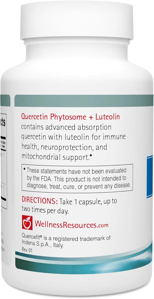 Wellness Resources Quercetin Phytosome 250 mg with Luteolin 100 mg, Mast Cell Stabilizer & Natural Histamine Support for Seasonal Allergies, NAD Support and Neuroprotective Supplement (60 Capsules)