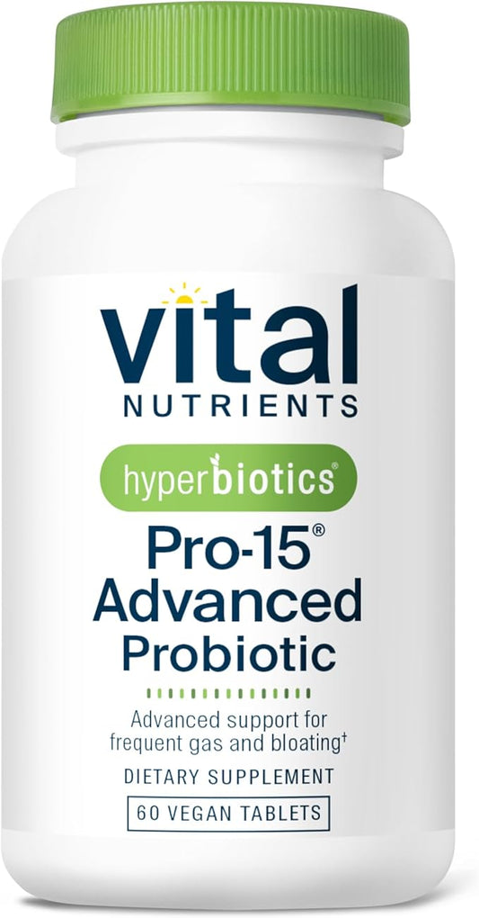 Hyperbiotics Vital Nutrients Pro-15 Advanced Probiotics for Women and Men | 15 Strains + Kiwifruit | Clinically Studied Daily Probiotics for Digestive Health, Gas, & Bloating | 60 Vegan Tablets