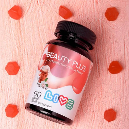 Beauty Plus Gummy Vitamins - Biotin Gummies for Hair, Skin and Nails | Natural, Gluten-Free, Non-GMO Beauty Supplement with Vitamins A, C, E, B12, D3, Zinc & More - Cream Soda Flavor - 120 Ct