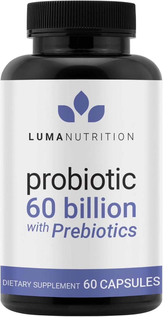 Luma Nutrition Probiotics 60 Billion CFU with Prebiotics - Probiotics for Women and Men - Formulated for Digestive Enzyme Health - Vegan & Gluten-Free - 60 Capsules