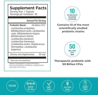 Omax3 Boxes Vegan Probiotic + Prebiotic Supplement Pills, 50 Billion CFU, 10 Clinically Studied Strains, Dairy-Free, Non-GMO, Blister Packed (90 Vege-Capsules)