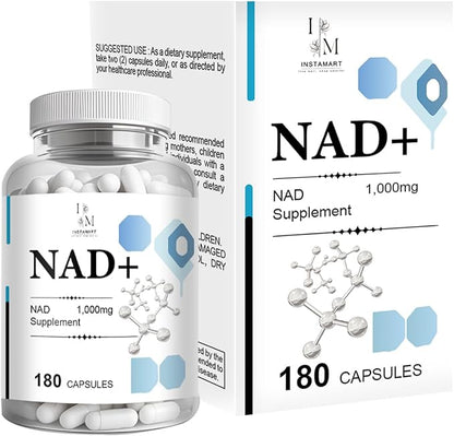 INSTAMART NAD+ Supplement 1000mg | Nicotinamide Riboside & Resveratrol | Nicotinamide NAD Supplement – 180 Veggie Capsules, Non GMO