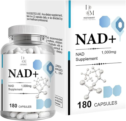 INSTAMART NAD+ Supplement 1000mg | Nicotinamide Riboside & Resveratrol | Nicotinamide NAD Supplement – 180 Veggie Capsules, Non GMO