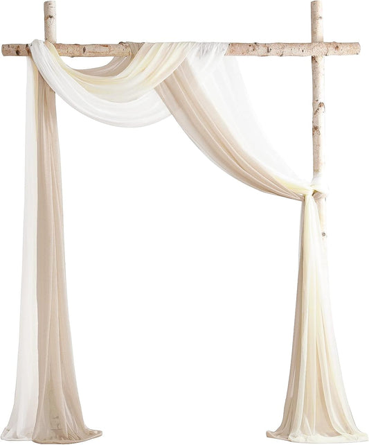 Floroom Wedding Arch Draping Fabric 3 Panels 20Ft Chiffon Fabric Drapes Arbor Drapery Wedding Ceremony Reception Swag Decorations (Nude +Cream +White)