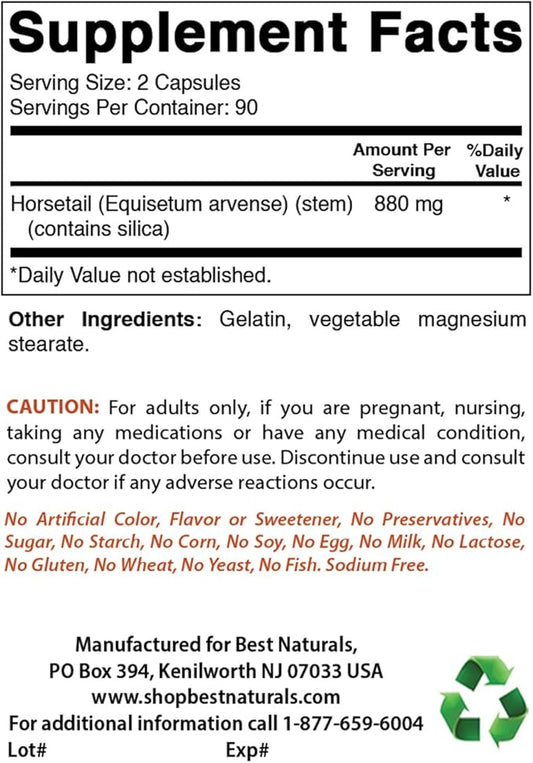Best Naturals Horsetail 440 mg 180 Capsules (180 Count (Pack of 3))