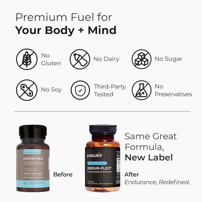 ENDUR-Flex Sustained Release - 500mg Glucosamine & 200mg Chondroitin - 200 Tablets - Antioxidant - Supplement for Back, Knees, Hands