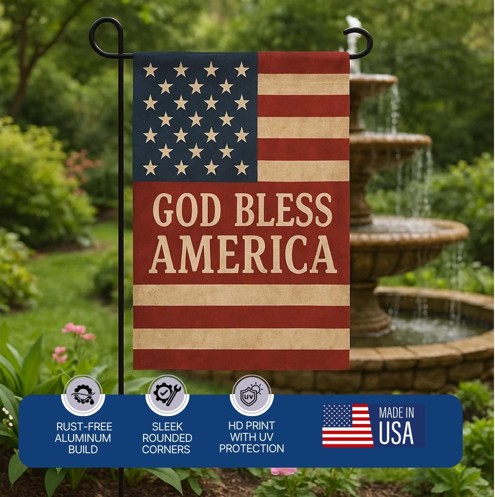 Custom Garden Flag with Pole Stand By DC – Personalized Garden Flags for Outside, Decorative Seasonal Garden Flag Holder Set, Double Sided Small Yard Flag Stake with Stand – 12”x18” | Made in USA