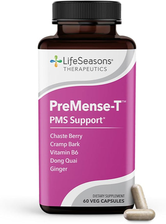 LifeSeasons - PreMense-T - PMS Relief Supplement - Support for Pre-Menstrual Symptoms, Cramping & Breast Tenderness - Nourish Tissue - Ginger Crampbark Dong Quai Chasteberry & Vitamin B6-60 Capsules