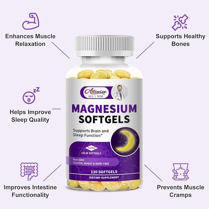 2 Pack High Absorption Magnesium Glycinate 400mg Softgels Supplement, Magnesium with Calcium - Highly Bioavailable - with Vitamin D3 & K2, for Sleep, Mood, Brain Support