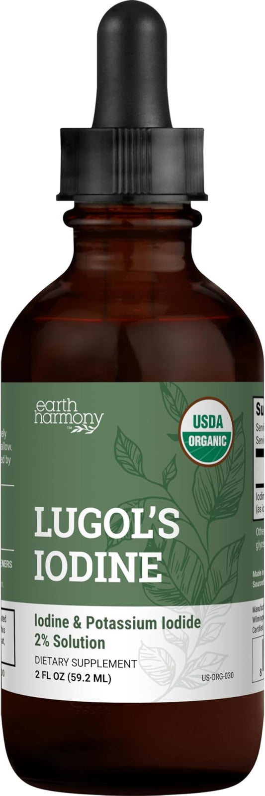 Organic Lugol's Iodine, Iodine and Potassium Iodide 2% Solution 3000 mcg - Liquid Supplement Drops for Thyroid Support for Women & Men, Metabolism Health, Detox Boost - Non-GMO, 395 Servings (2 Oz)