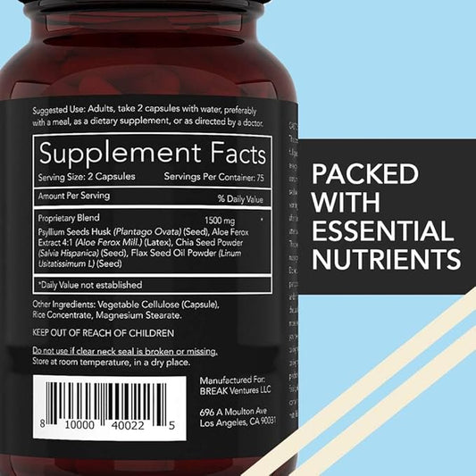California Basics Extra Strength Fiber Supplements for Men (150 Count) - Daily Dietary Chia Flaxseed Psyllium Husk Vegan Capsules - High Fiber Supplement Pills Zero for Him Fiber Pills